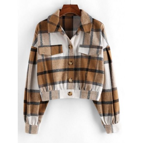 Plaid Flap Detail Drop Shoulder Jacket