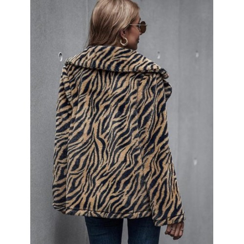 Zebra Fluffy Faux Fur Open Front Coat