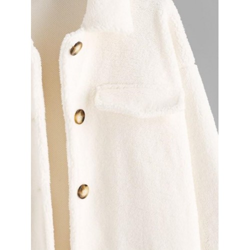 Drop Shoulder Flap Detail Faux Fur Coat