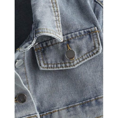 Flap Detail Micro Cropped Denim Jacket