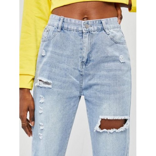 Rip Frayed Hem Boyfriend Jeans