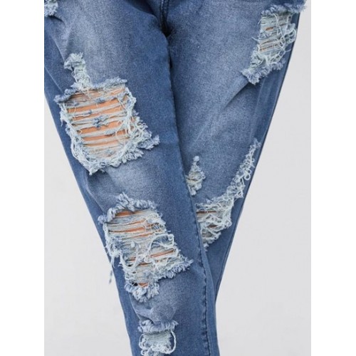 Drawstring Ripped Frayed Hem Skinny Jeans