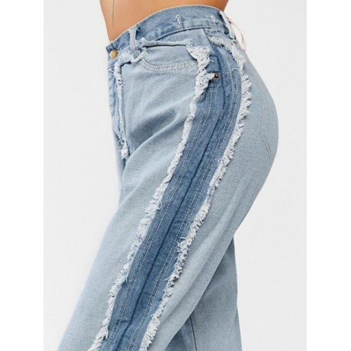 Frayed Reverse Patchwork Split Hem Jeans