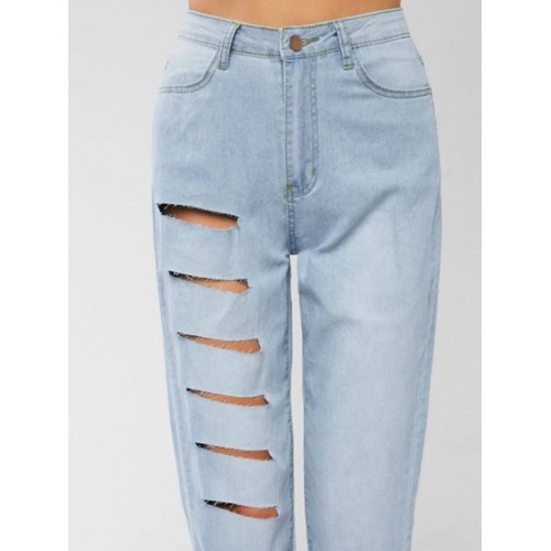 Light Wash Ripped Tapered Jeans