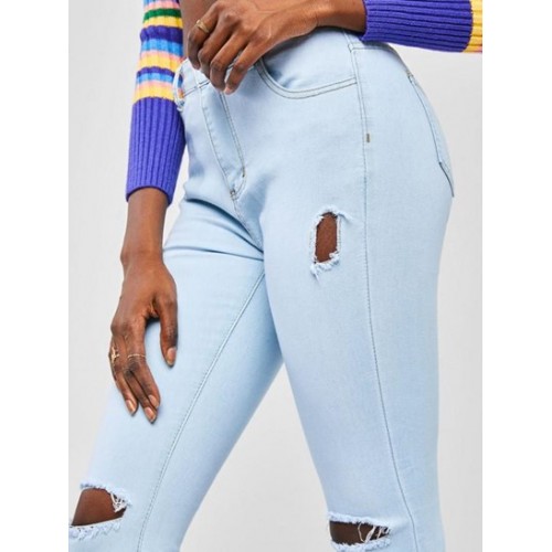 Ripped Frayed Light Wash Flare Jeans