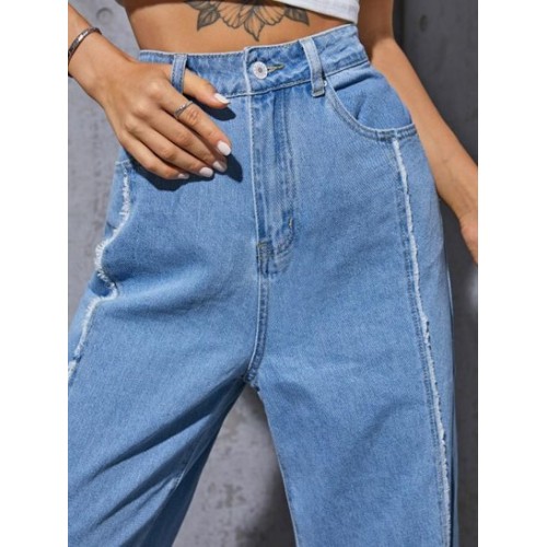 Frayed Light Wash Wide Leg Jeans