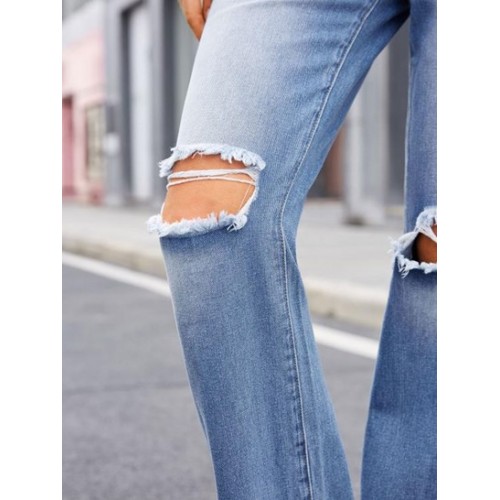 Distressed Raw Cuffs Straight Jeans